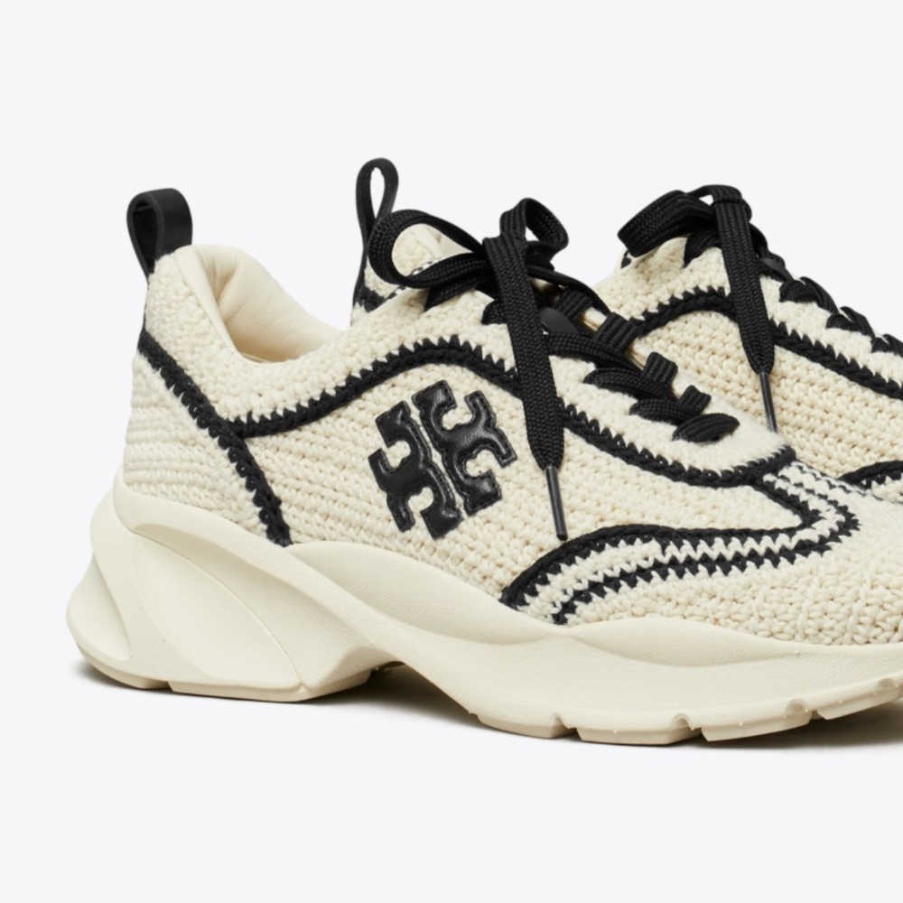Tory Burch Woven Good Luck Trainers  in Cream and Black